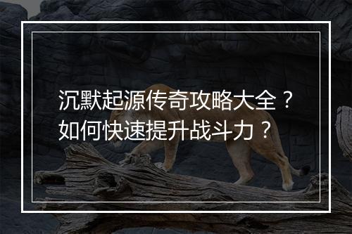 沉默起源传奇攻略大全？如何快速提升战斗力？