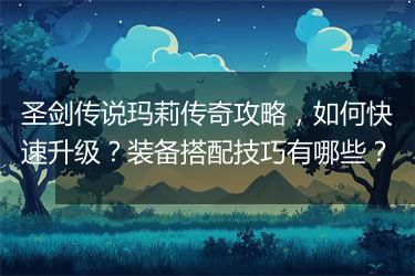 圣剑传说玛莉传奇攻略，如何快速升级？装备搭配技巧有哪些？