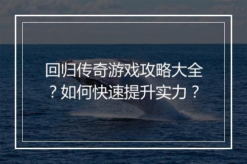 回归传奇游戏攻略大全？如何快速提升实力？