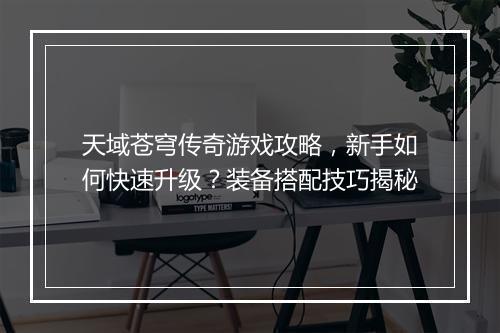天域苍穹传奇游戏攻略，新手如何快速升级？装备搭配技巧揭秘