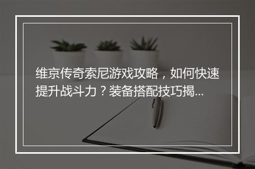 维京传奇索尼游戏攻略，如何快速提升战斗力？装备搭配技巧揭秘