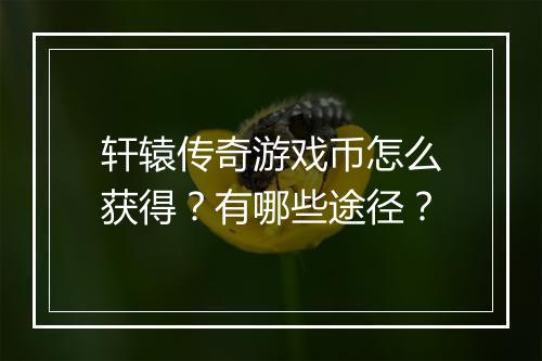 轩辕传奇游戏币怎么获得？有哪些途径？