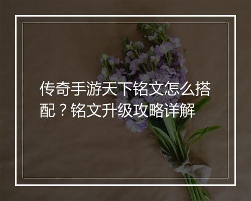 传奇手游天下铭文怎么搭配？铭文升级攻略详解