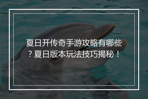 夏日开传奇手游攻略有哪些？夏日版本玩法技巧揭秘！
