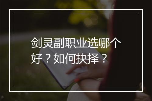 剑灵副职业选哪个好？如何抉择？