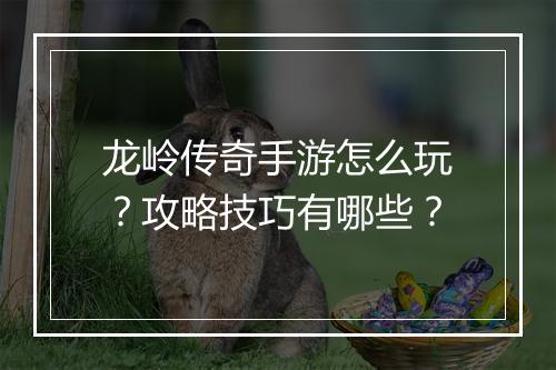 龙岭传奇手游怎么玩？攻略技巧有哪些？