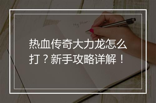 热血传奇大力龙怎么打？新手攻略详解！