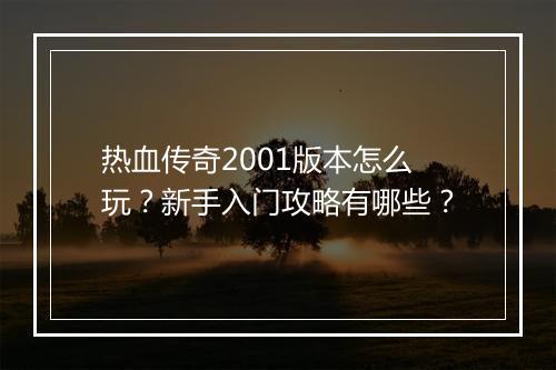 热血传奇2001版本怎么玩？新手入门攻略有哪些？