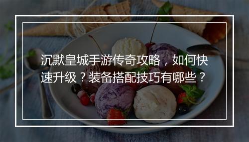 沉默皇城手游传奇攻略，如何快速升级？装备搭配技巧有哪些？