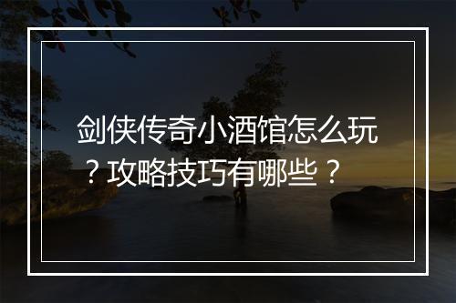 剑侠传奇小酒馆怎么玩？攻略技巧有哪些？