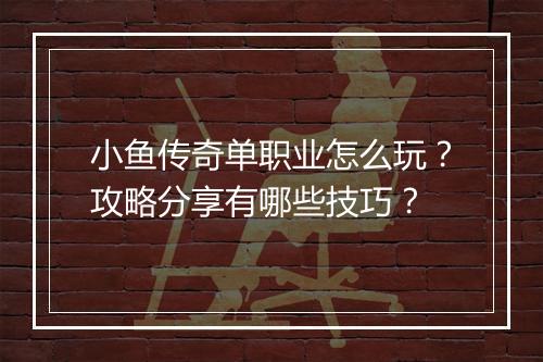 小鱼传奇单职业怎么玩？攻略分享有哪些技巧？