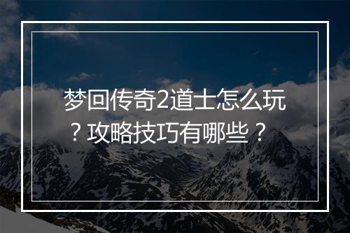 梦回传奇2道士怎么玩？攻略技巧有哪些？