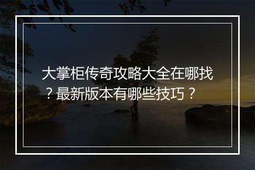 大掌柜传奇攻略大全在哪找？最新版本有哪些技巧？