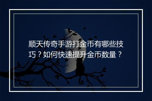 顺天传奇手游打金币有哪些技巧？如何快速提升金币数量？