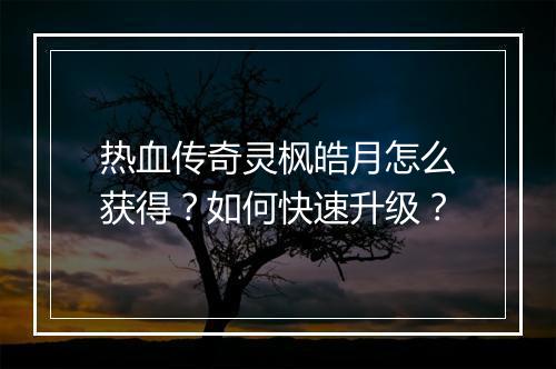 热血传奇灵枫皓月怎么获得？如何快速升级？