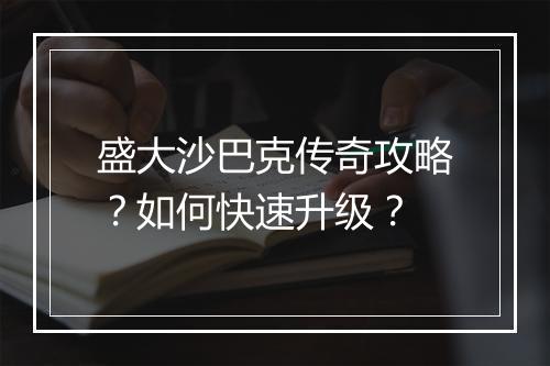 盛大沙巴克传奇攻略？如何快速升级？