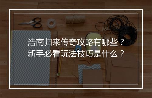 浩南归来传奇攻略有哪些？新手必看玩法技巧是什么？