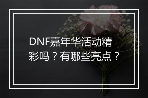 DNF嘉年华活动精彩吗？有哪些亮点？