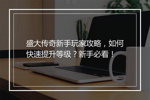 盛大传奇新手玩家攻略，如何快速提升等级？新手必看！
