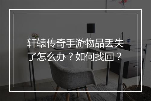轩辕传奇手游物品丢失了怎么办？如何找回？