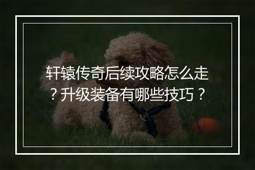 轩辕传奇后续攻略怎么走？升级装备有哪些技巧？