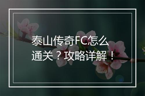 泰山传奇FC怎么通关？攻略详解！