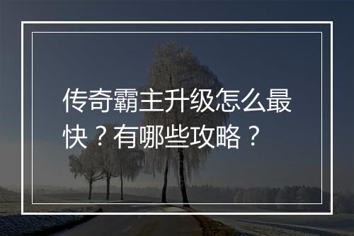 传奇霸主升级怎么最快？有哪些攻略？