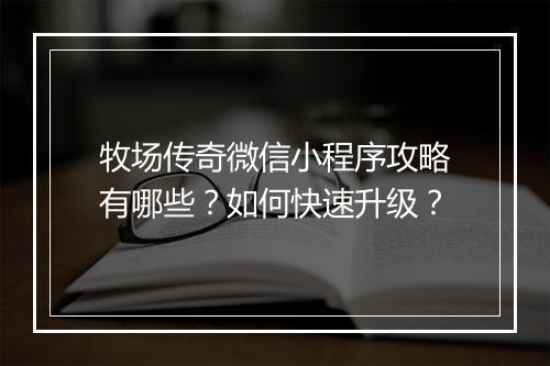 牧场传奇微信小程序攻略有哪些？如何快速升级？