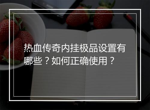 热血传奇内挂极品设置有哪些？如何正确使用？