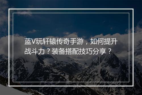 蓝V玩轩辕传奇手游，如何提升战斗力？装备搭配技巧分享？