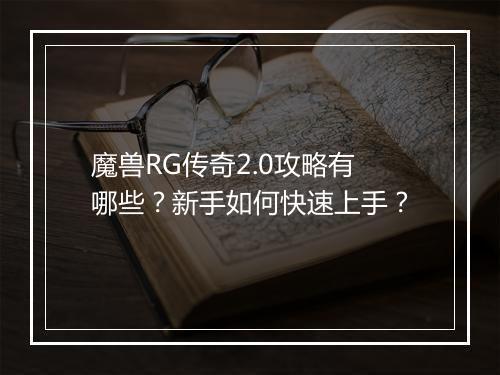 魔兽RG传奇2.0攻略有哪些？新手如何快速上手？