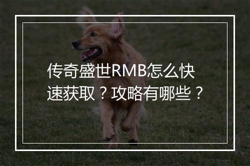 传奇盛世RMB怎么快速获取？攻略有哪些？
