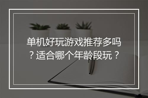单机好玩游戏推荐多吗？适合哪个年龄段玩？