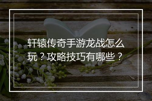 轩辕传奇手游龙战怎么玩?攻略技巧有哪些?