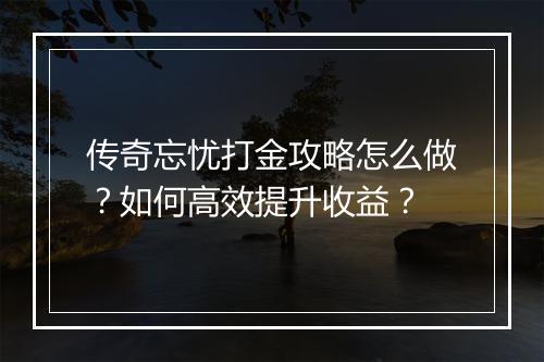 传奇忘忧打金攻略怎么做？如何高效提升收益？
