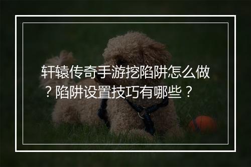 轩辕传奇手游挖陷阱怎么做？陷阱设置技巧有哪些？