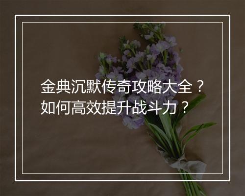 金典沉默传奇攻略大全？如何高效提升战斗力？