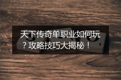 天下传奇单职业如何玩？攻略技巧大揭秘！