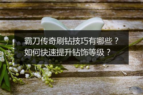 霸刀传奇刷钻技巧有哪些？如何快速提升钻饰等级？