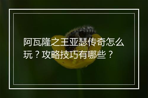 阿瓦隆之王亚瑟传奇怎么玩？攻略技巧有哪些？