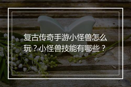 复古传奇手游小怪兽怎么玩？小怪兽技能有哪些？