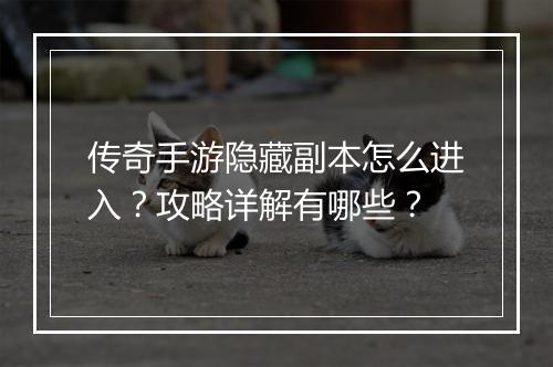 传奇手游隐藏副本怎么进入？攻略详解有哪些？
