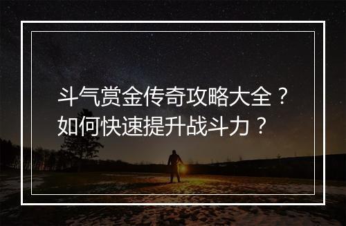 斗气赏金传奇攻略大全？如何快速提升战斗力？