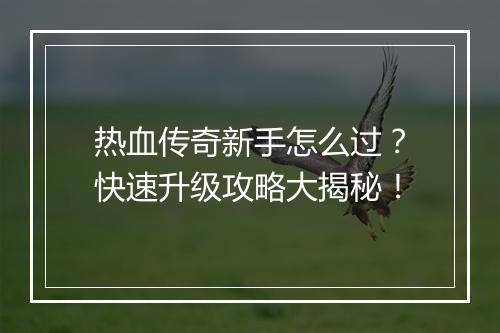 热血传奇新手怎么过？快速升级攻略大揭秘！