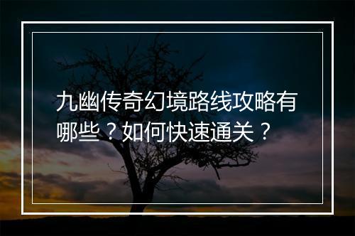 九幽传奇幻境路线攻略有哪些？如何快速通关？