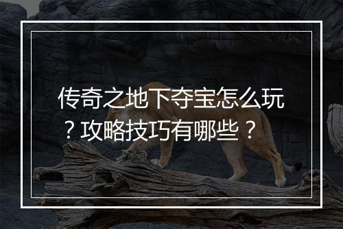 传奇之地下夺宝怎么玩？攻略技巧有哪些？
