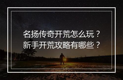 名扬传奇开荒怎么玩？新手开荒攻略有哪些？