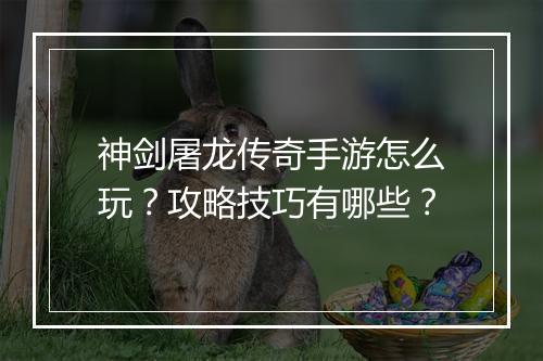 神剑屠龙传奇手游怎么玩？攻略技巧有哪些？