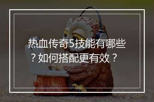 热血传奇5技能有哪些？如何搭配更有效？