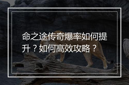 命之途传奇爆率如何提升？如何高效攻略？